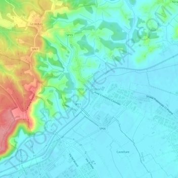 Mapa topográfico Ponte a Cappiano, altitud, relieve