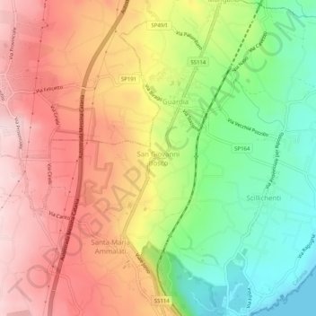 Mapa topográfico San Giovanni Bosco, altitud, relieve