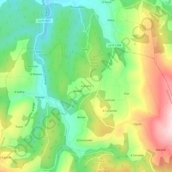 Mapa topográfico A Graña, altitud, relieve
