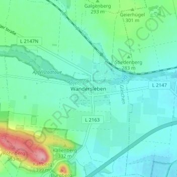 Mapa topográfico Wandersleben, altitud, relieve