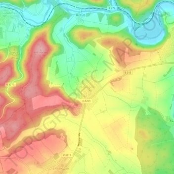 Mapa topográfico Vilsingen, altitud, relieve