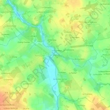 Mapa topográfico Le Pontreau, altitud, relieve
