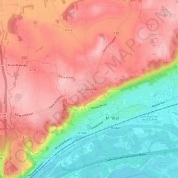 Mapa topográfico Le Mas Rillier, altitud, relieve