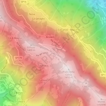 Mapa topográfico Passo di Valcava, altitud, relieve