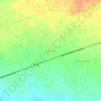 Mapa topográfico Thikariya, altitud, relieve
