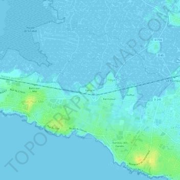 Mapa topográfico Kervalet, altitud, relieve