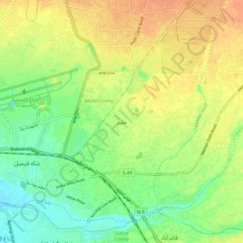 Mapa topográfico Malir, altitud, relieve