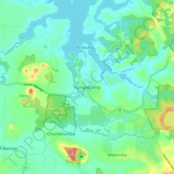 Mapa topográfico Yungaburra, altitud, relieve