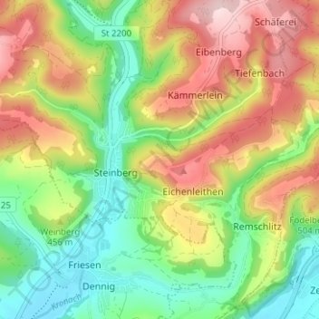 Mapa topográfico Roßlach, altitud, relieve