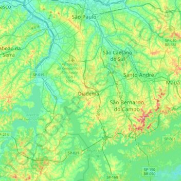 Mapa topográfico Diadema, altitud, relieve