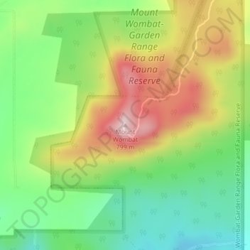 Mapa topográfico Mount Wombat, altitud, relieve