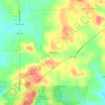 Mapa topográfico Redmond, altitud, relieve