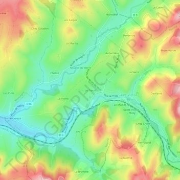 Mapa topográfico Le Treuil, altitud, relieve
