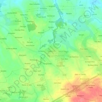 Mapa topográfico Kergreach, altitud, relieve