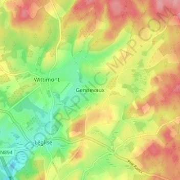 Mapa topográfico Gennevaux, altitud, relieve