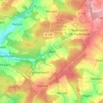 Mapa topográfico Udert, altitud, relieve