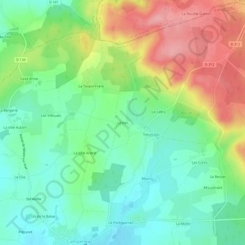 Mapa topográfico Leslan, altitud, relieve