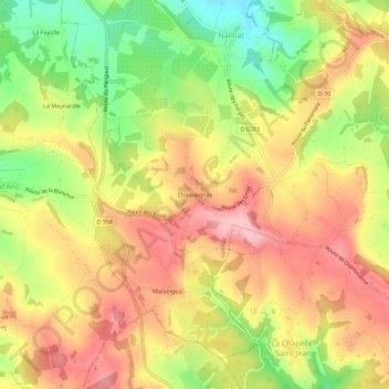 Mapa topográfico Chasseignas, altitud, relieve