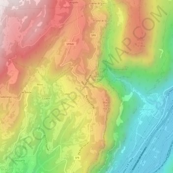 Mapa topográfico Spiazzi, altitud, relieve