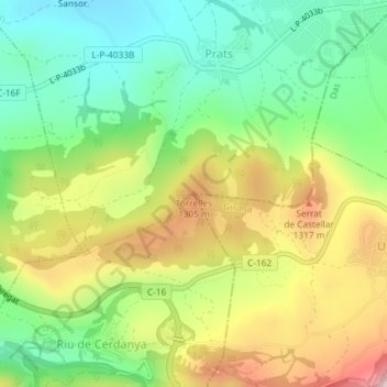 Mapa topográfico Torrelles, altitud, relieve