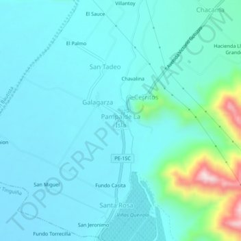 Mapa topográfico Pampa de La Isla, altitud, relieve