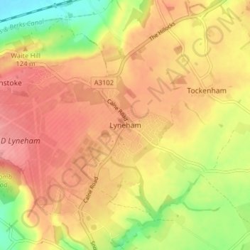 Mapa topográfico Lyneham, altitud, relieve
