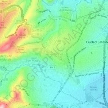 Mapa topográfico Lomas Verdes, altitud, relieve