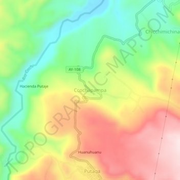 Mapa topográfico Ccochapampa, altitud, relieve