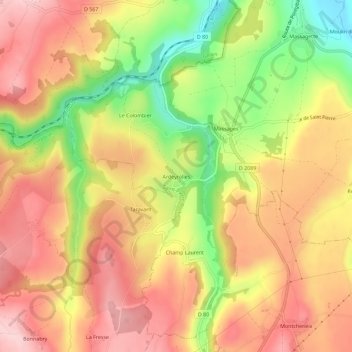 Mapa topográfico Ardeyrolles, altitud, relieve