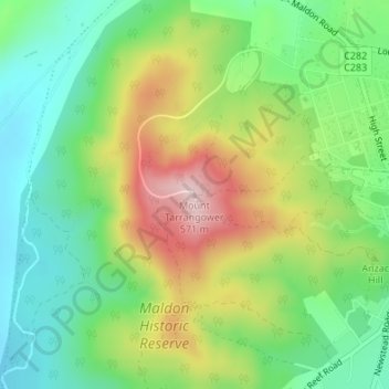 Mapa topográfico Mount Tarrangower, altitud, relieve