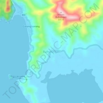Mapa topográfico Bulbulungan, altitud, relieve