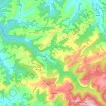 Mapa topográfico Tonda, altitud, relieve