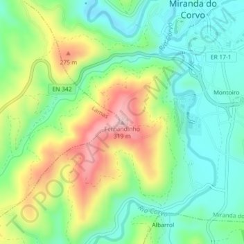 Mapa topográfico Fernandinho, altitud, relieve