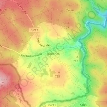 Mapa topográfico Rübenau, altitud, relieve