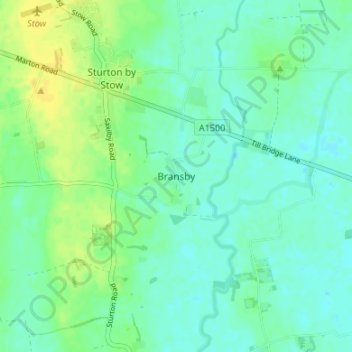 Mapa topográfico Bransby, altitud, relieve