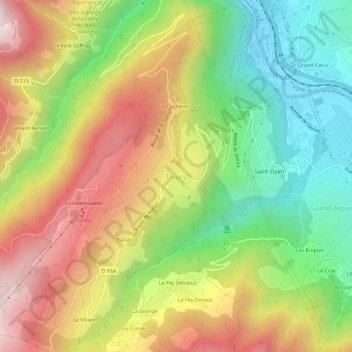 Mapa topográfico Doucy, altitud, relieve