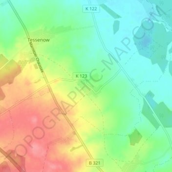 Mapa topográfico Malow, altitud, relieve