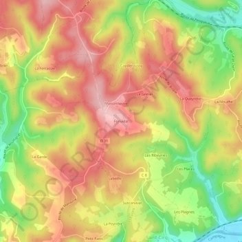 Mapa topográfico Fonvidal, altitud, relieve
