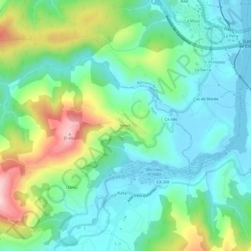Mapa topográfico Nates, altitud, relieve