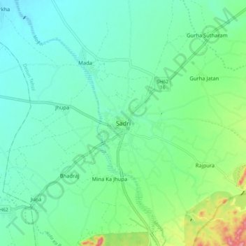 Mapa topográfico Sadri, altitud, relieve
