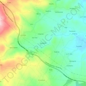 Mapa topográfico Muradelle, altitud, relieve