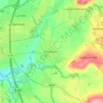 Mapa topográfico Sherburn, altitud, relieve