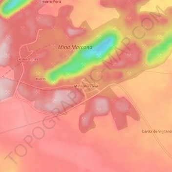 Mapa topográfico Mina Marcona, altitud, relieve