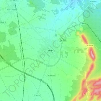 Mapa topográfico Mora, altitud, relieve