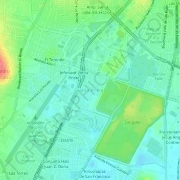 Mapa topográfico Venta Prieta, altitud, relieve