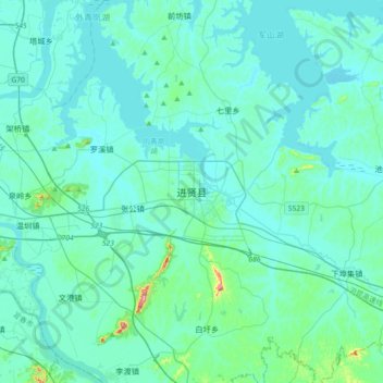 Mapa topográfico 进贤县, altitud, relieve