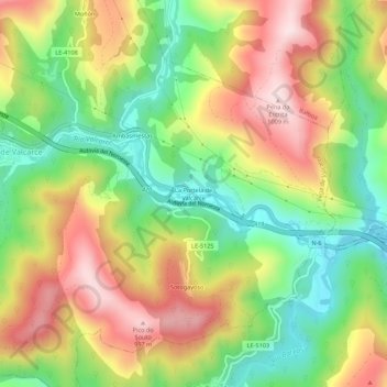 Mapa topográfico La Portela de Valcarce, altitud, relieve