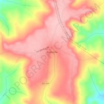 Mapa topográfico Buritizinho, altitud, relieve