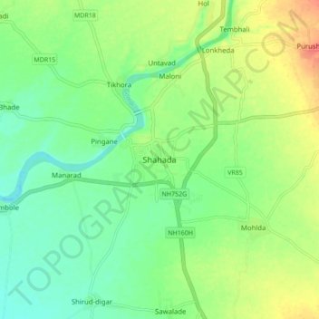 Mapa topográfico Shahada, altitud, relieve
