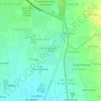 Mapa topográfico Lovera, altitud, relieve